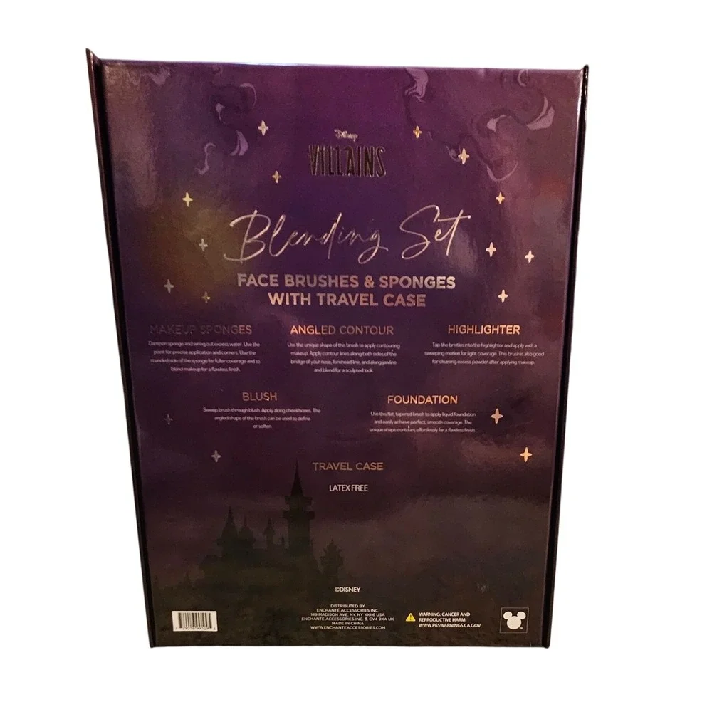 Disney Villains Makeup Brush Blending Set Face Brushes Sponges‎ Travel Case